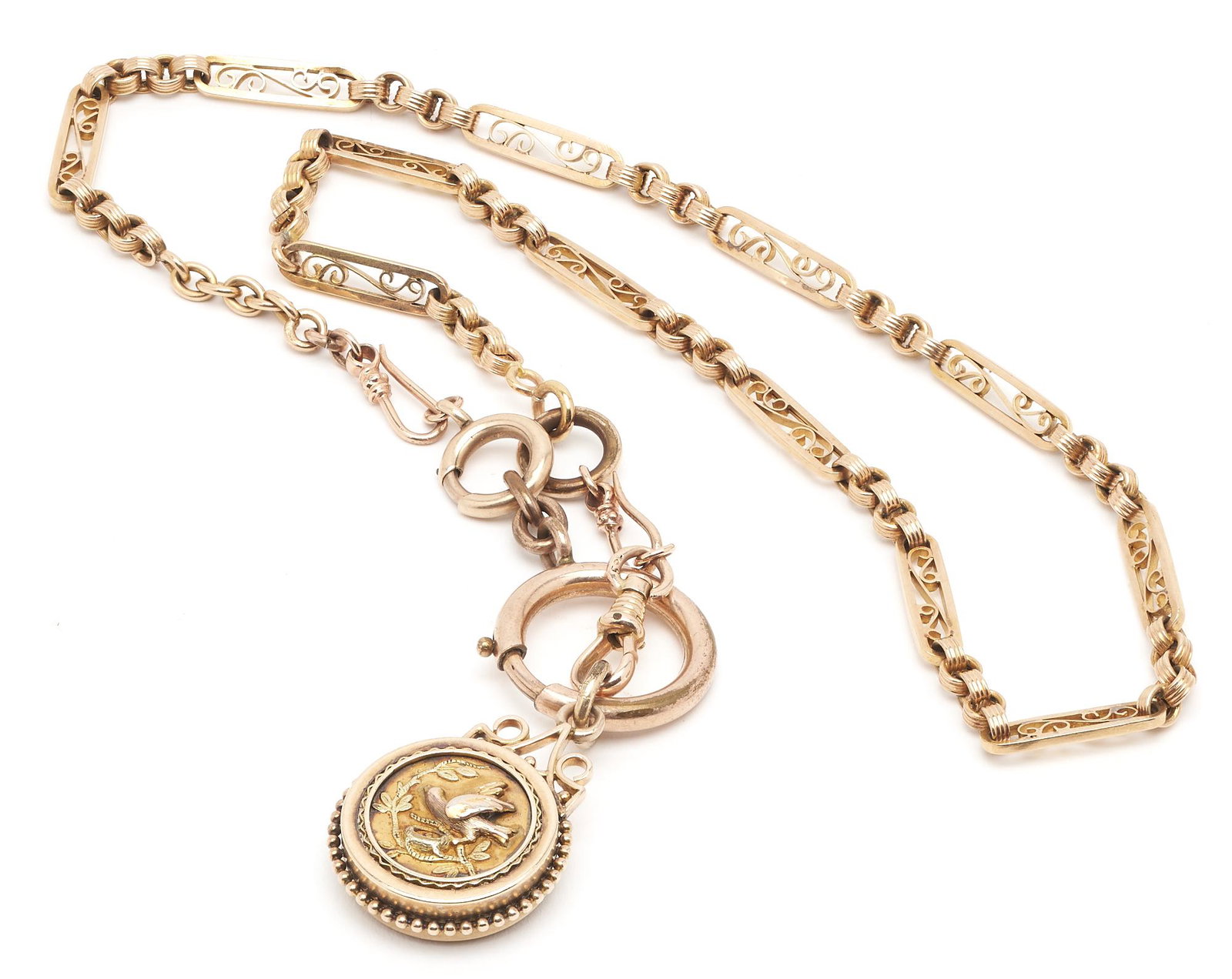 Gold Pocket Watch Chain & Repousse Fob (1 of 5)