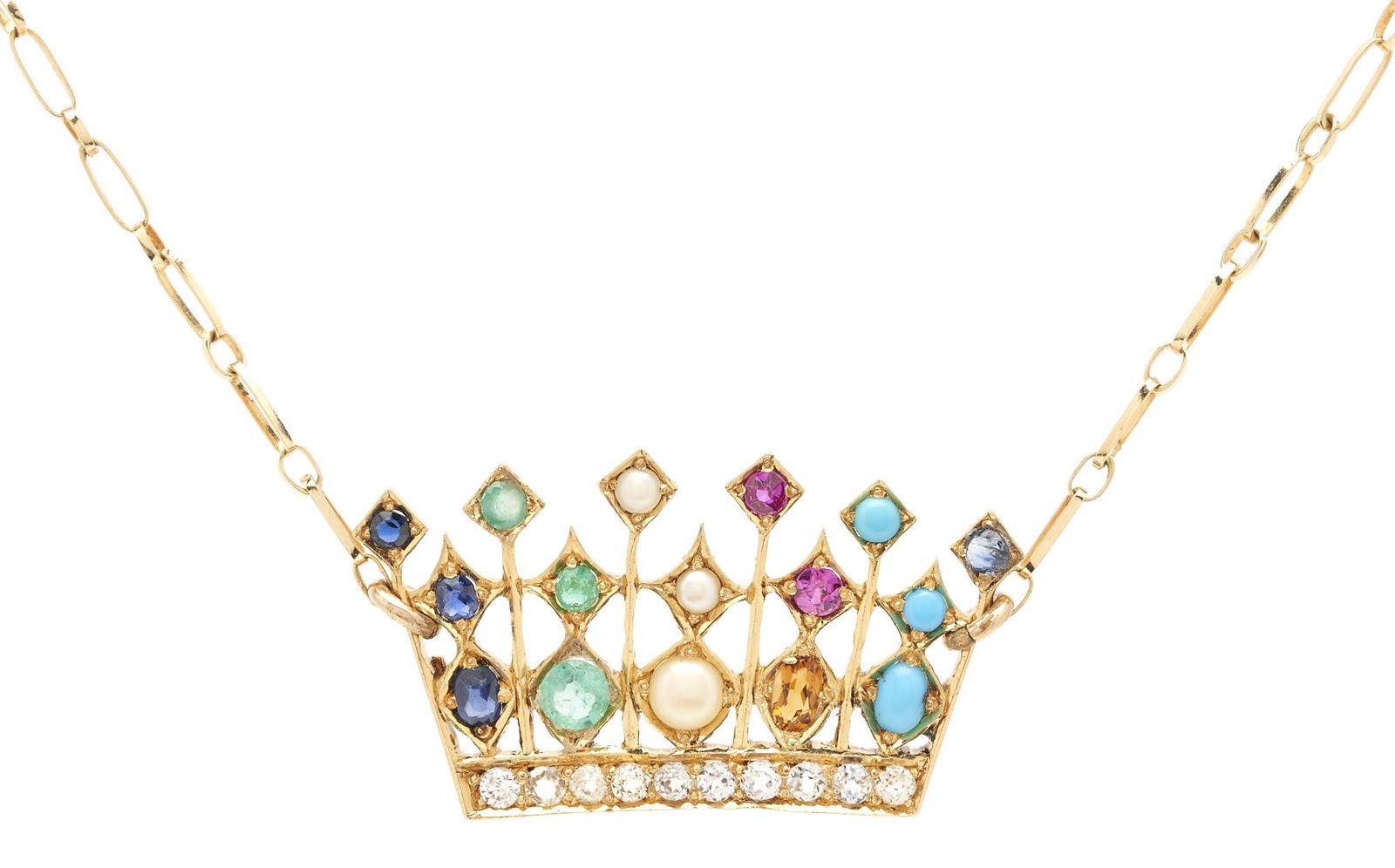 18K Yellow Gold & Gemstone Crown Necklace (1 of 5)