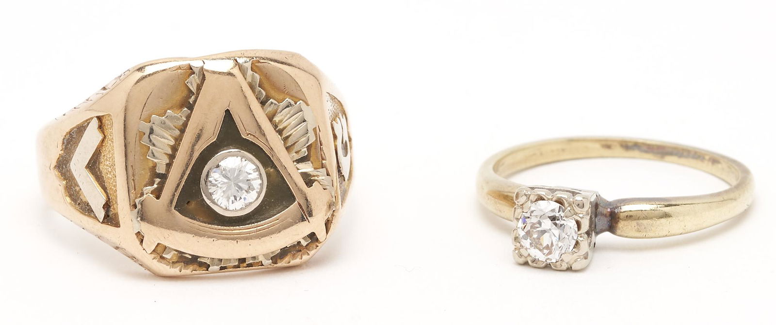 2 14K Diamond Rings, incl. Masonic (1 of 7)