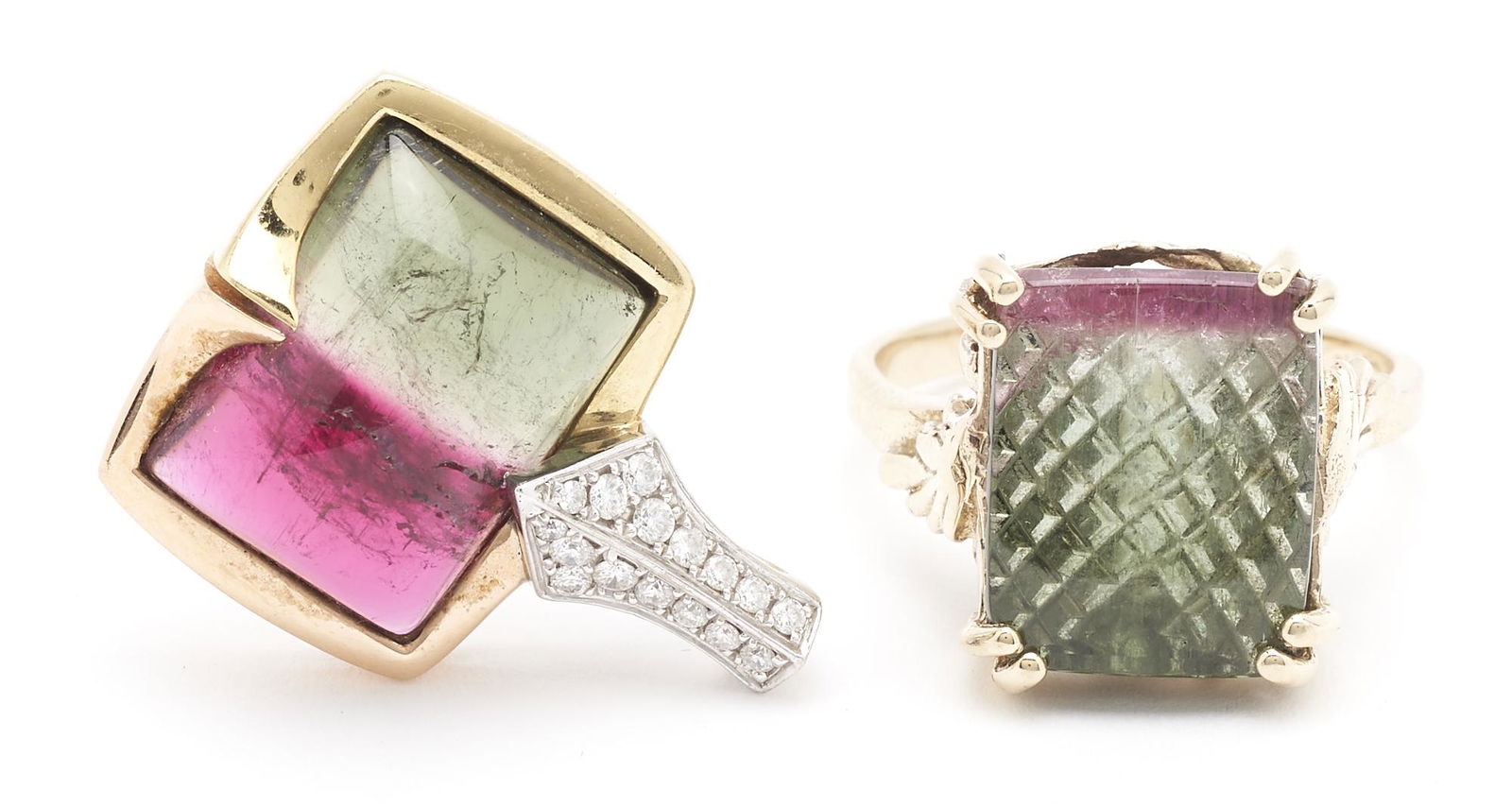 Gold & Watermelon Tourmaline Pendant & Ring, 2 Items (1 of 10)