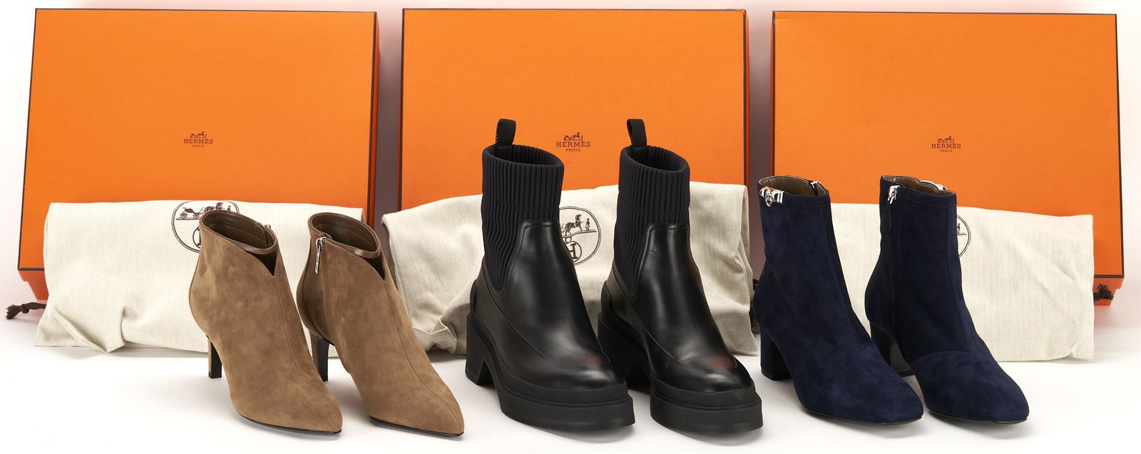 3 Pairs of Hermes Ankle Boots, incl. Leather Sock, Blue Suede Saint Germain, Brown Suede (1 of 17)