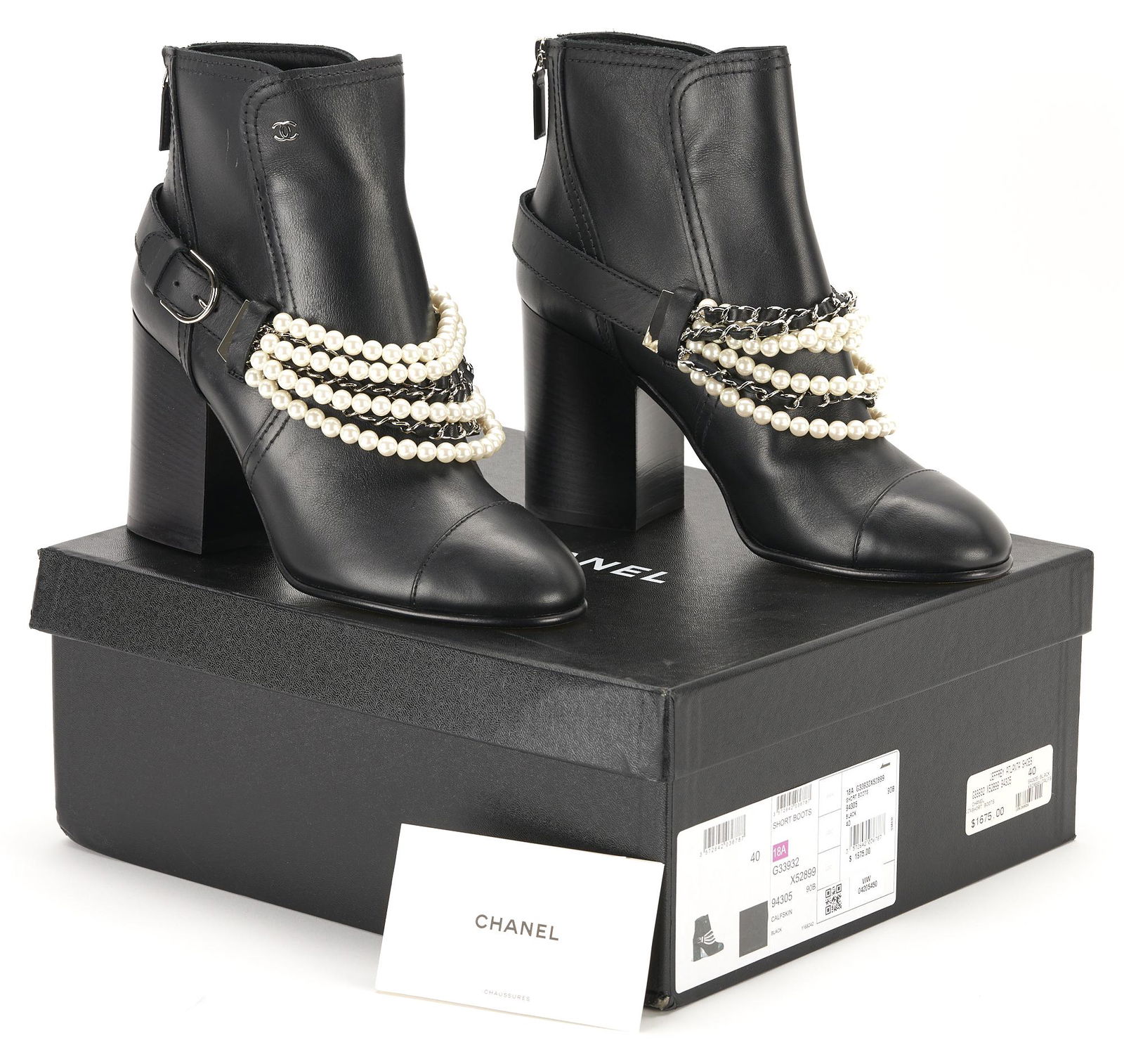 Chanel Calfskin Pearl Cap Toe Ankle Boots (1 of 5)