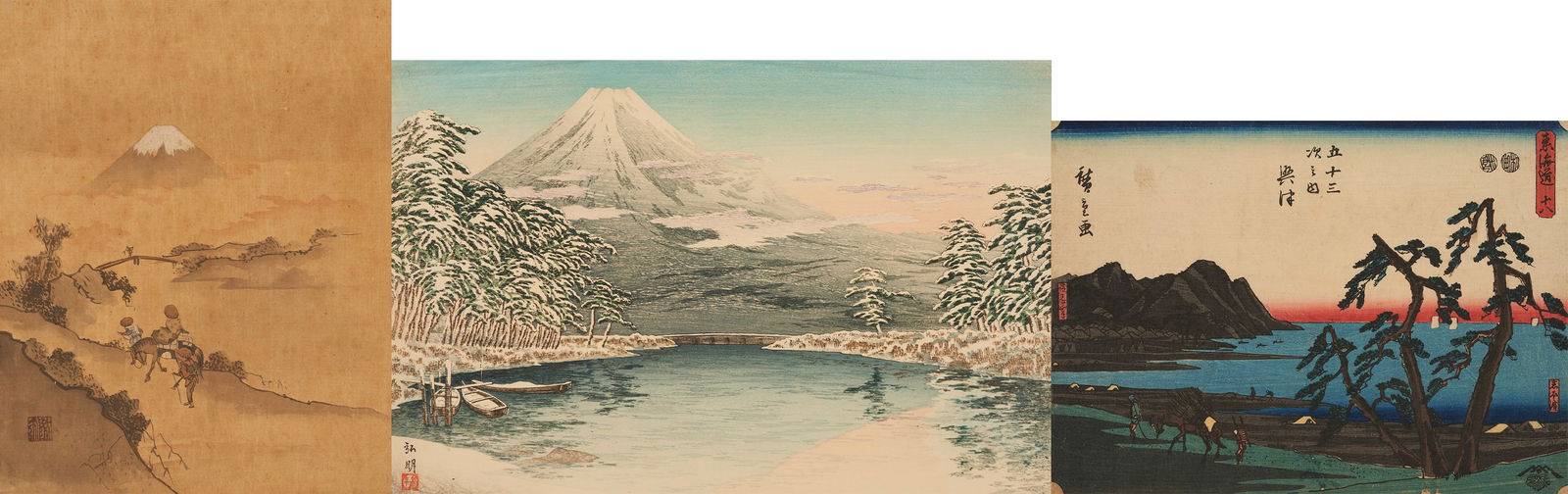 3 Japanese Artworks, incl. Scarce Hiroaki, Mt. Fuji, & Original Hiroshige, Tokaido Road (1 of 20)