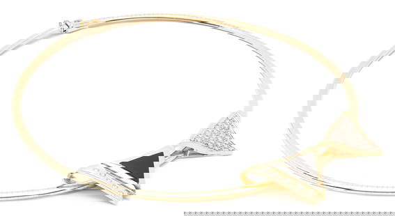 14K Omega Necklace with 2 14K & Diamond Slides: Ladies' 14K yellow gold omega necklace with two (2) 14K yellow gold slides featuring 41 round brilliant diamonds approximately 1.23 carats together, Clarity-I1, Color-I and a triangular cut black onyx
