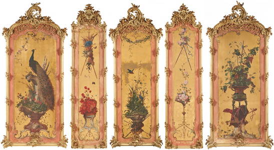 Set of Five Belle Epoque Wall Panels from Annesdale Mansion, Tennessee, Snowden Family