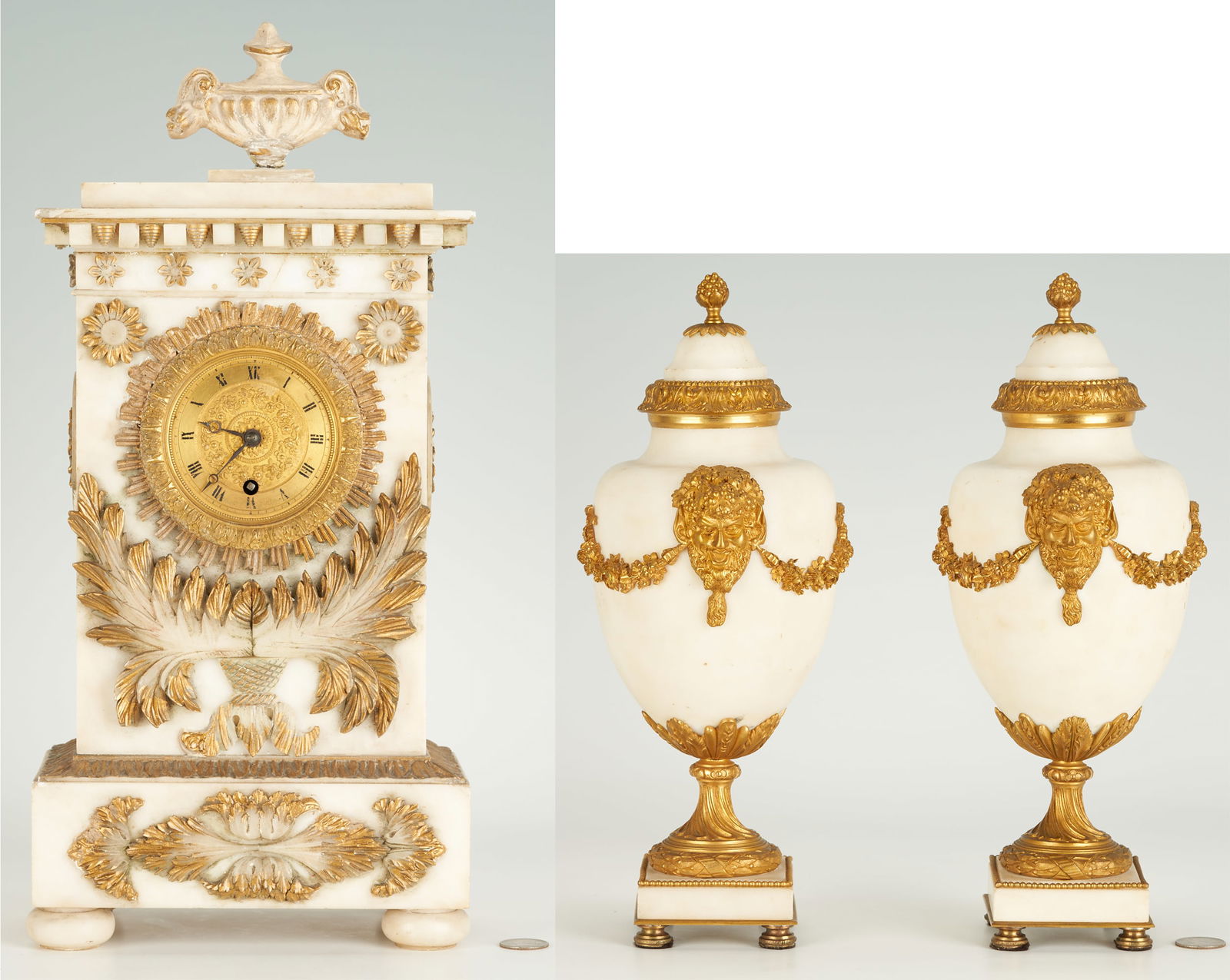 French Empire Style White Marble Clock & Garniture Set (1 of 16)