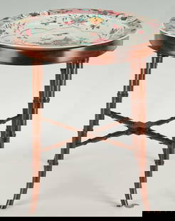 Chinese Famille Rose Charger with Table Stand: Chinese Export Famille Rose polychrome enameled porcelain charger with central vignette having flowering branch surrounded by gilt octofoil and foliate designs, rim having floral designs on pink patte