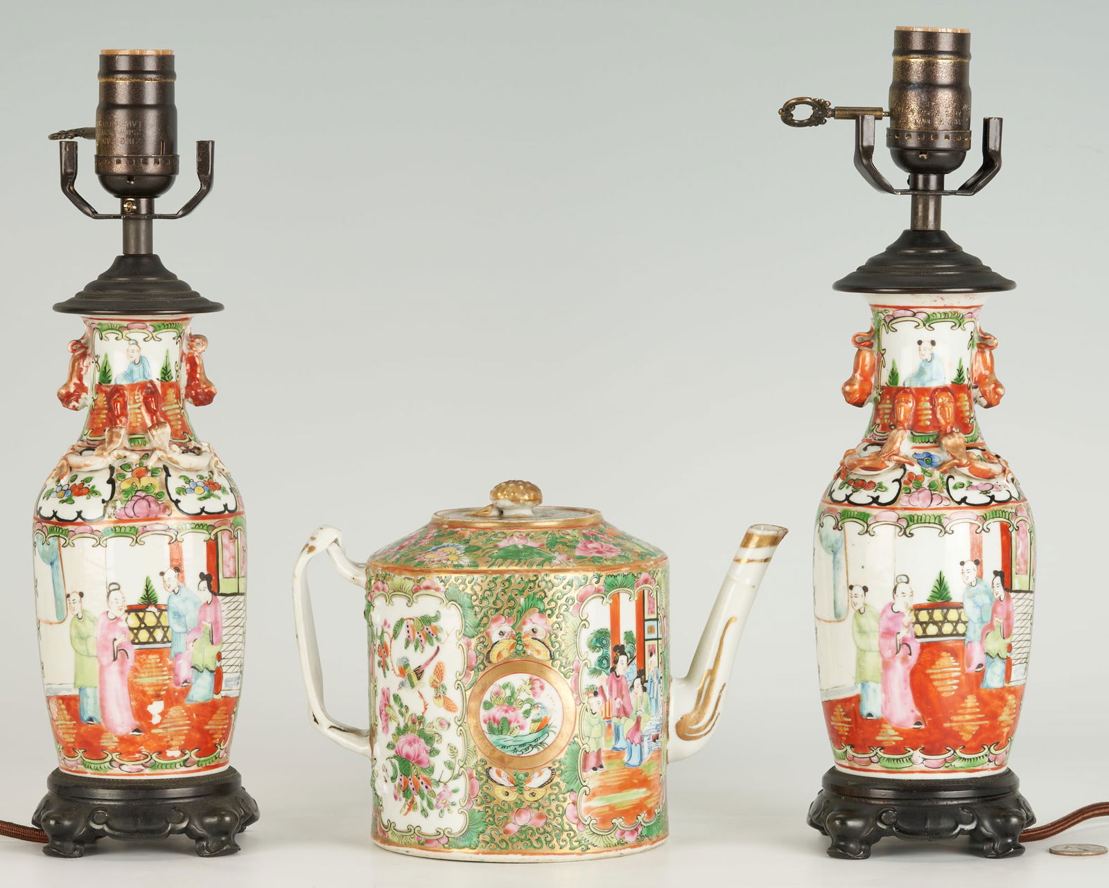 3 Chinese Famille Rose Porcelain Items, Lamps & Teapot (1 of 19)