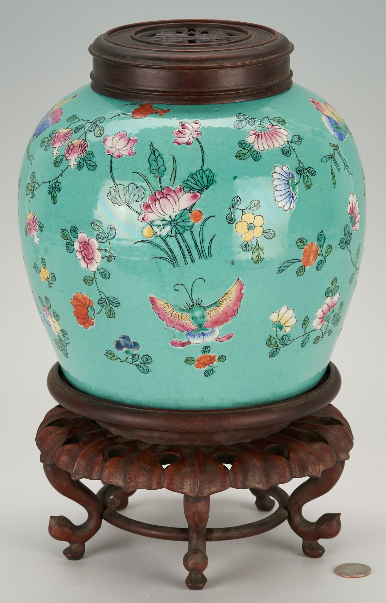 Chinese Turquoise Glazed Ginger Jar w/ Stand (1 of 13)