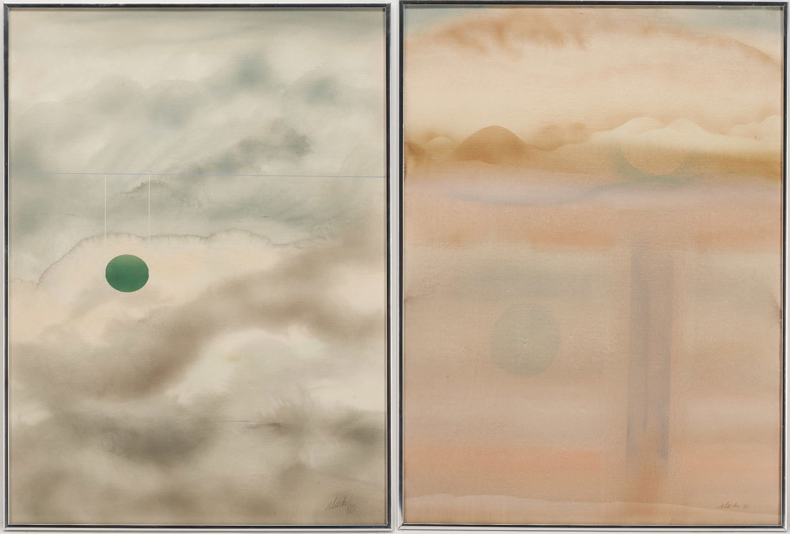 Pair of Richard Clarke Abstract W/C Paintings, 1980 (1 of 15)