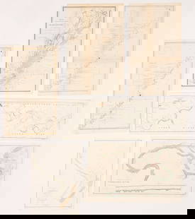 6 Mississippi and Tennessee River Maps: Six (6) Late 19th century river maps featuring the Mississippi or Tennessee River. 1st item: Foldout map titled, 'IMPROVING MISSISSIPPI RIVER, 1st & 2nd districts showing existing levees and work done