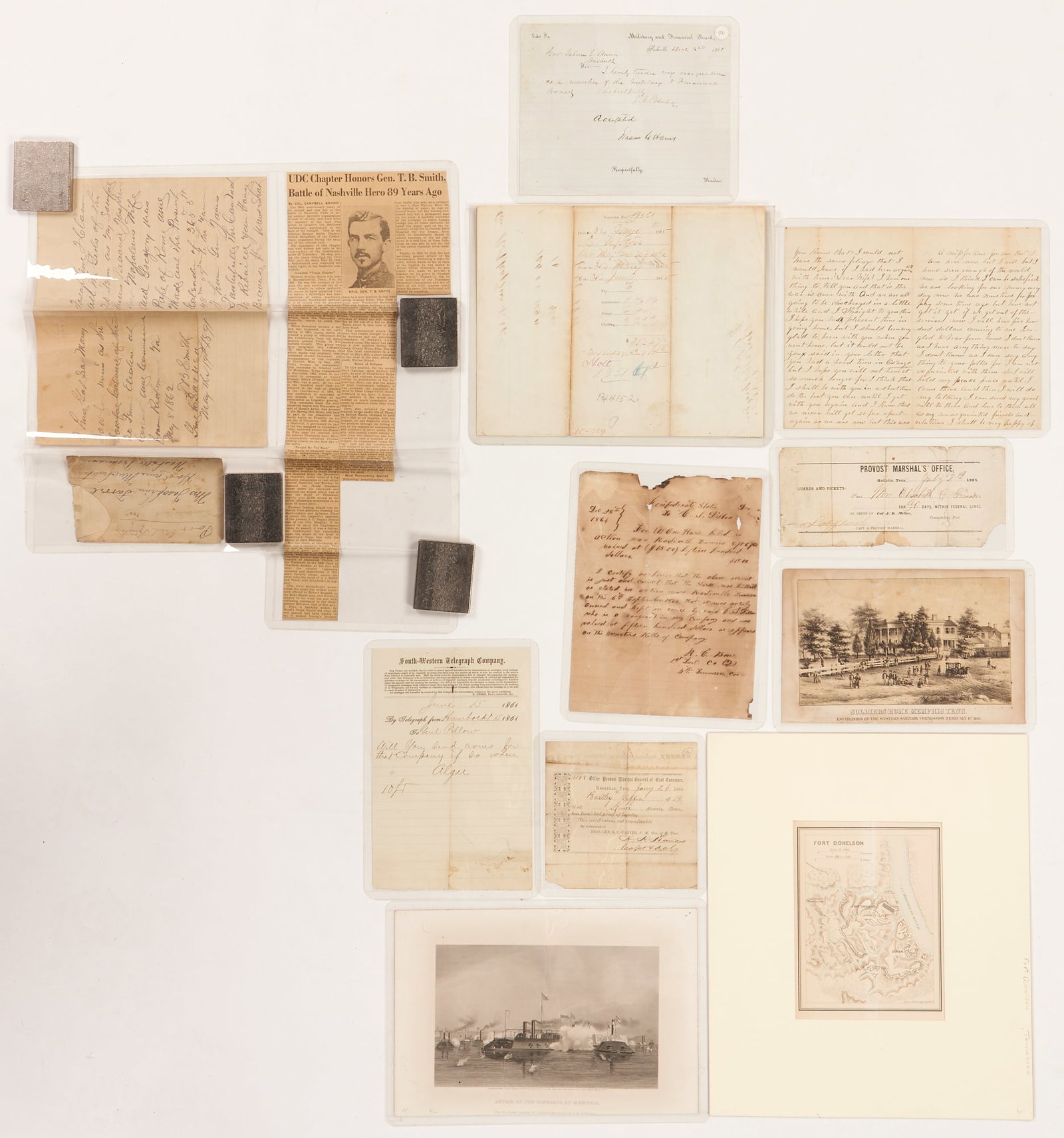 TN Civil War Related Autographs, Ephemera, 11 items: Group of Tennessee Civil War related items including autographs of Generals T.B. Smith, CSA; Union Gen. Emery Upton; Col. James E. Bailey, Lt. R.C. Bone, and more. 1st item: Gen. Thomas Benton Smith, 