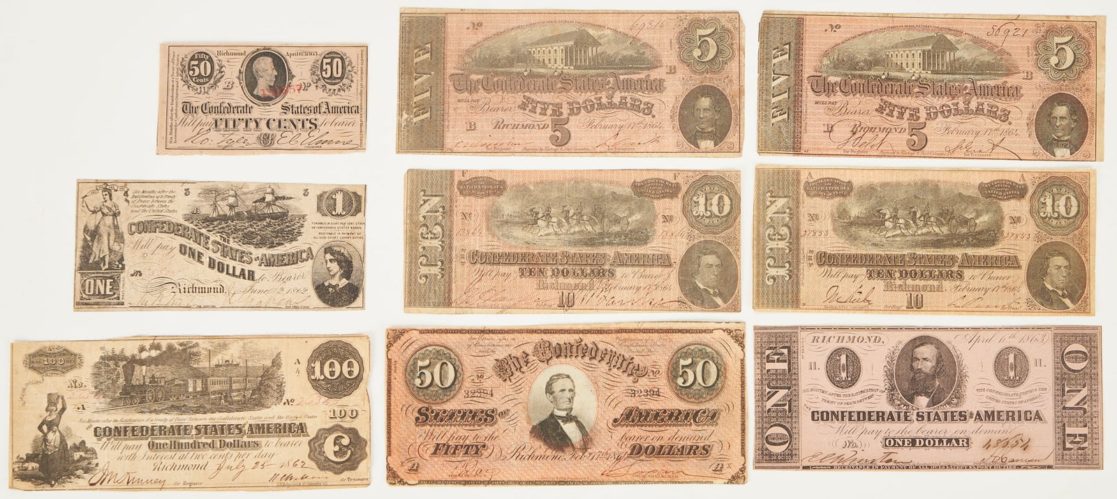9 CSA Obsolete Currency Notes, incl. $100 Train (1 of 8)