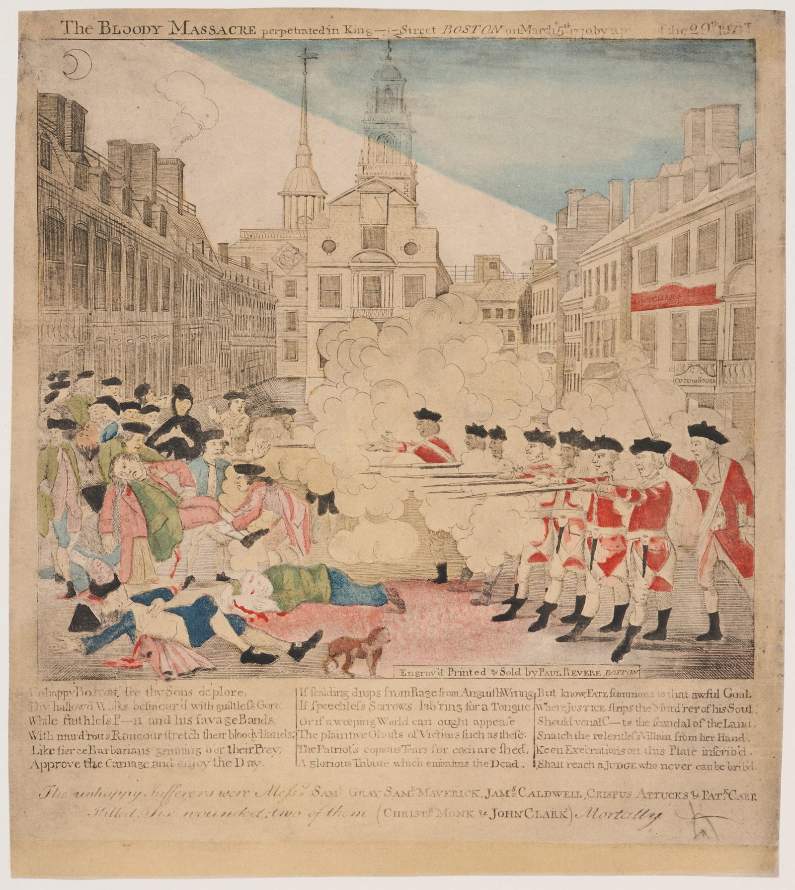 Circa 1950 ed. Paul Revere Boston Massacre Print, American Revolution (1 of 9)