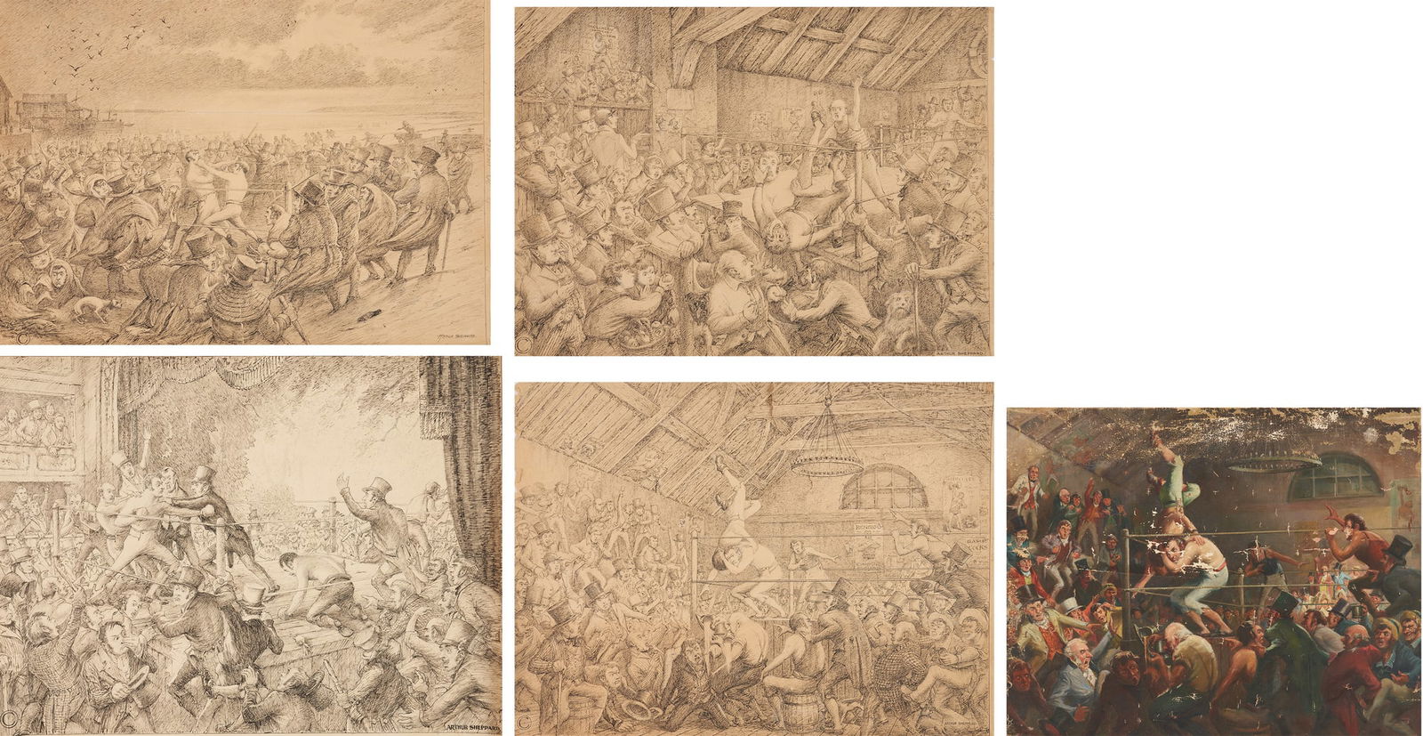 Arthur Sheppard O/C Painting & Drawings, Boxing Matches, 5 pcs. (1 of 20)