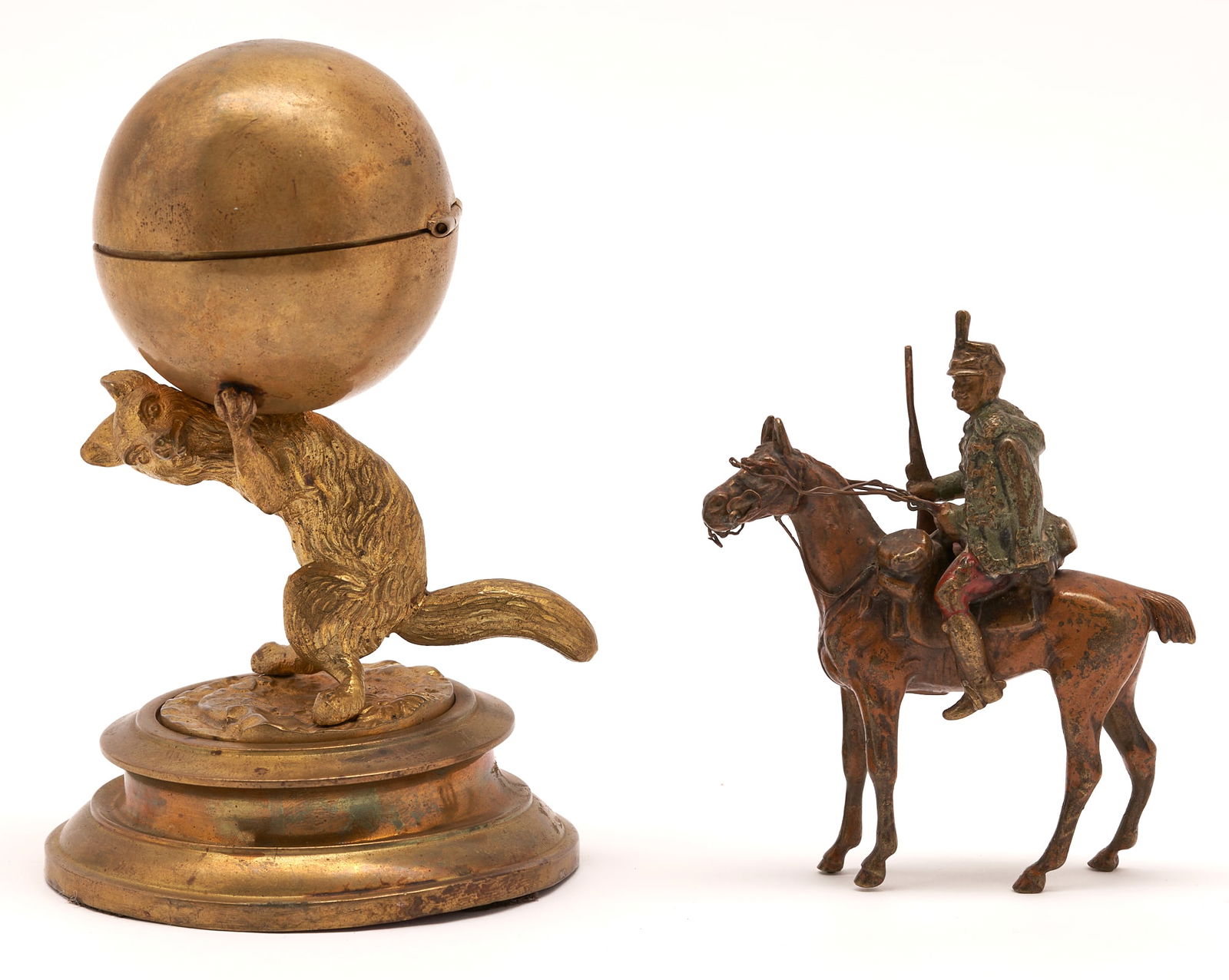 Bronze Fox inkwell Plus Cold Painted Bronze Soldier on Horseback (1 of 10)