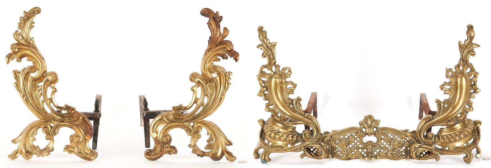 Pr. of French Bronze Louis XV Style Andirons w/ Fender & Pr. Rococo Chenets (1 of 20)