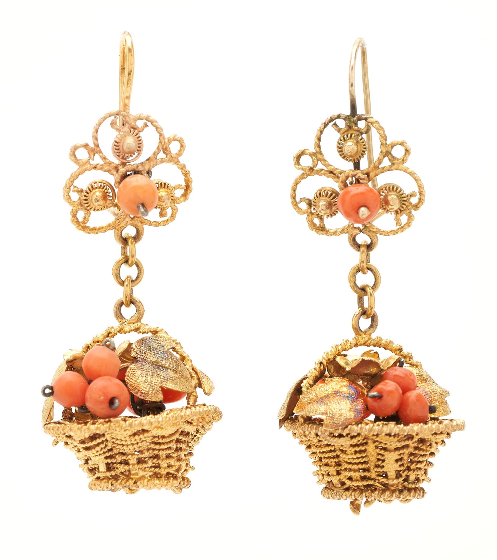 Pair of 14K & Coral Dangle Earrings (1 of 6)