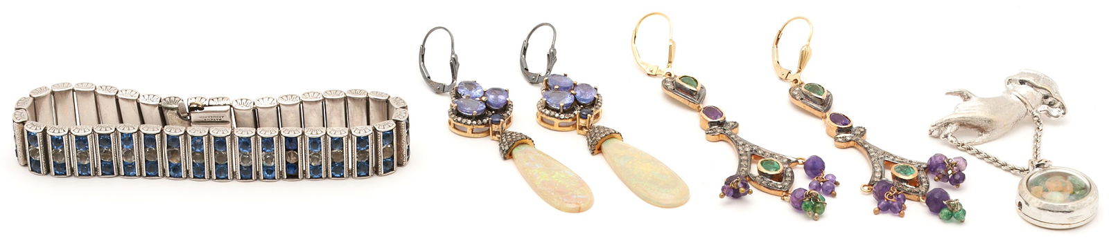 4 Ladies' Vintage Jewelry Items: 14K Brooch, Art Deco Bracelet & Earrings (1 of 11)