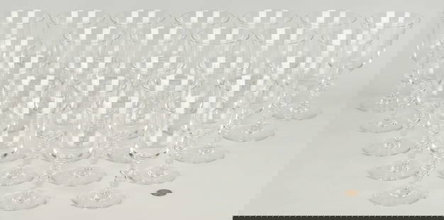 25 pcs. Baccarat Provence Pattern Crystal Stemware: Set of twenty-five (25) pieces of Baccarat Provence pattern crystal stemware, including thirteen (13) water goblets (6 3/8" H) and twelve (12) tall water goblets (6 7/8" H). Etched Baccarat to the und