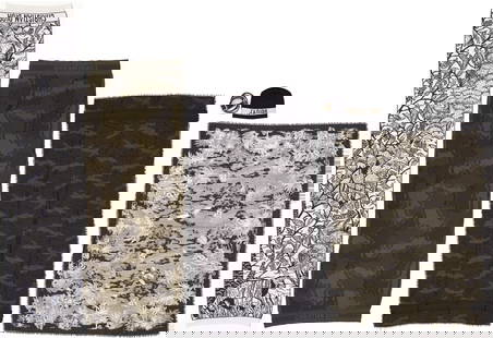 6 Dior Accessories, Scarves, J'ADIOR Hat & Belt: Six (6) assembled Christian Dior accessories including; one (1) cashmere, wool and silk fringed black and white stole with jungle print theme including birds and butterflies. 68" x 105"; one (1) wool