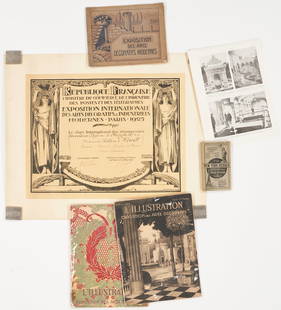 6 pcs. 1925 Paris Exposition Ephemera, incl. Magazines: Grouping of ephemera items all relating to the 1925 Paris International Exhibition of Modern Decorative and Industrial Arts. 1st-3rd items: Three (3) magazines, all with articles, numerous illustratio