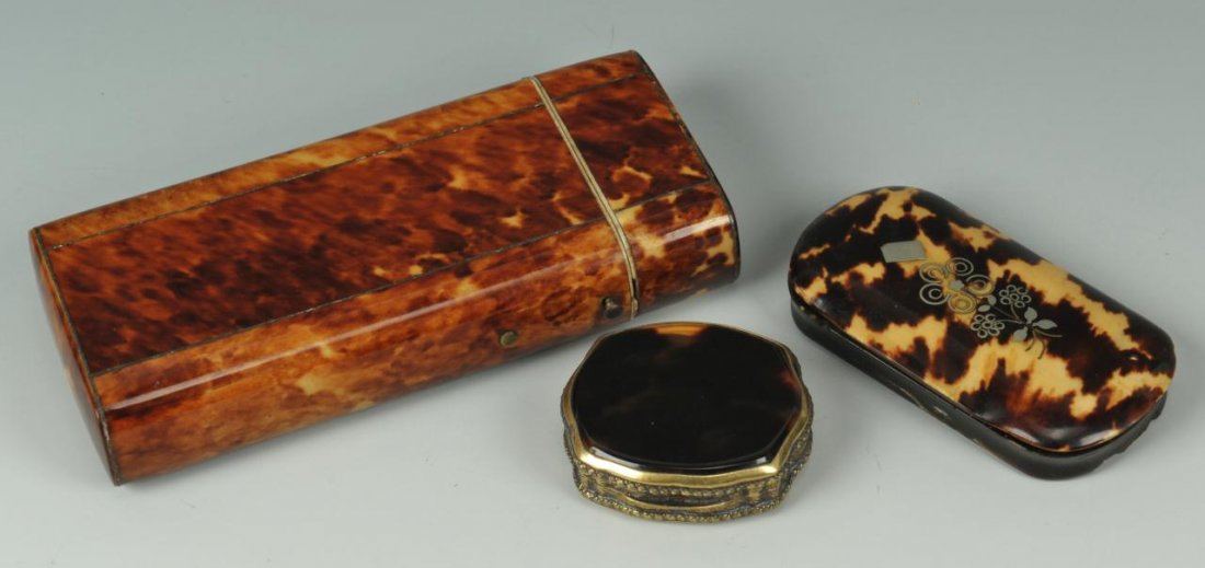 Three tortoise shell boxes including cigarette case