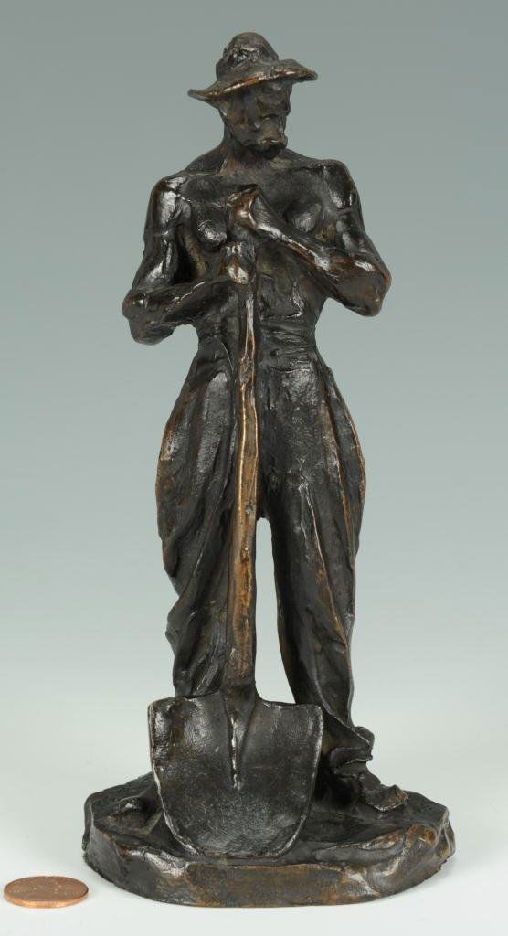 Aime Jules Dalou bronze sculpture: Aime-Jules Dalou (French, 1838-1902) bronze sculpture depicting a worker with shovel. Retains a dark rich patina. Faint French inscription on base along with the Dalou signature and Susse Freres Paris