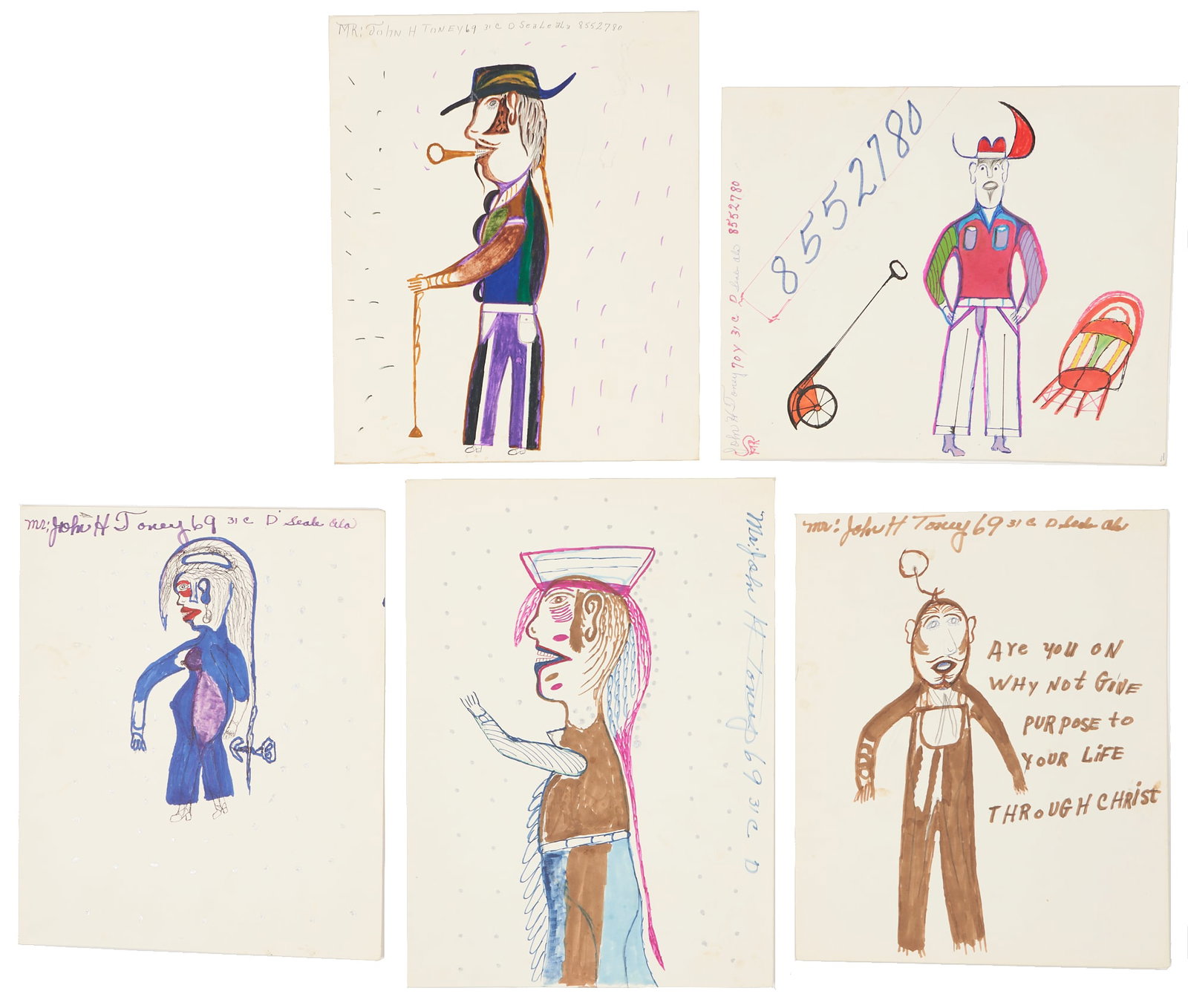 5 John Henry Toney Alabama Outsider Art Drawings (1 of 20)