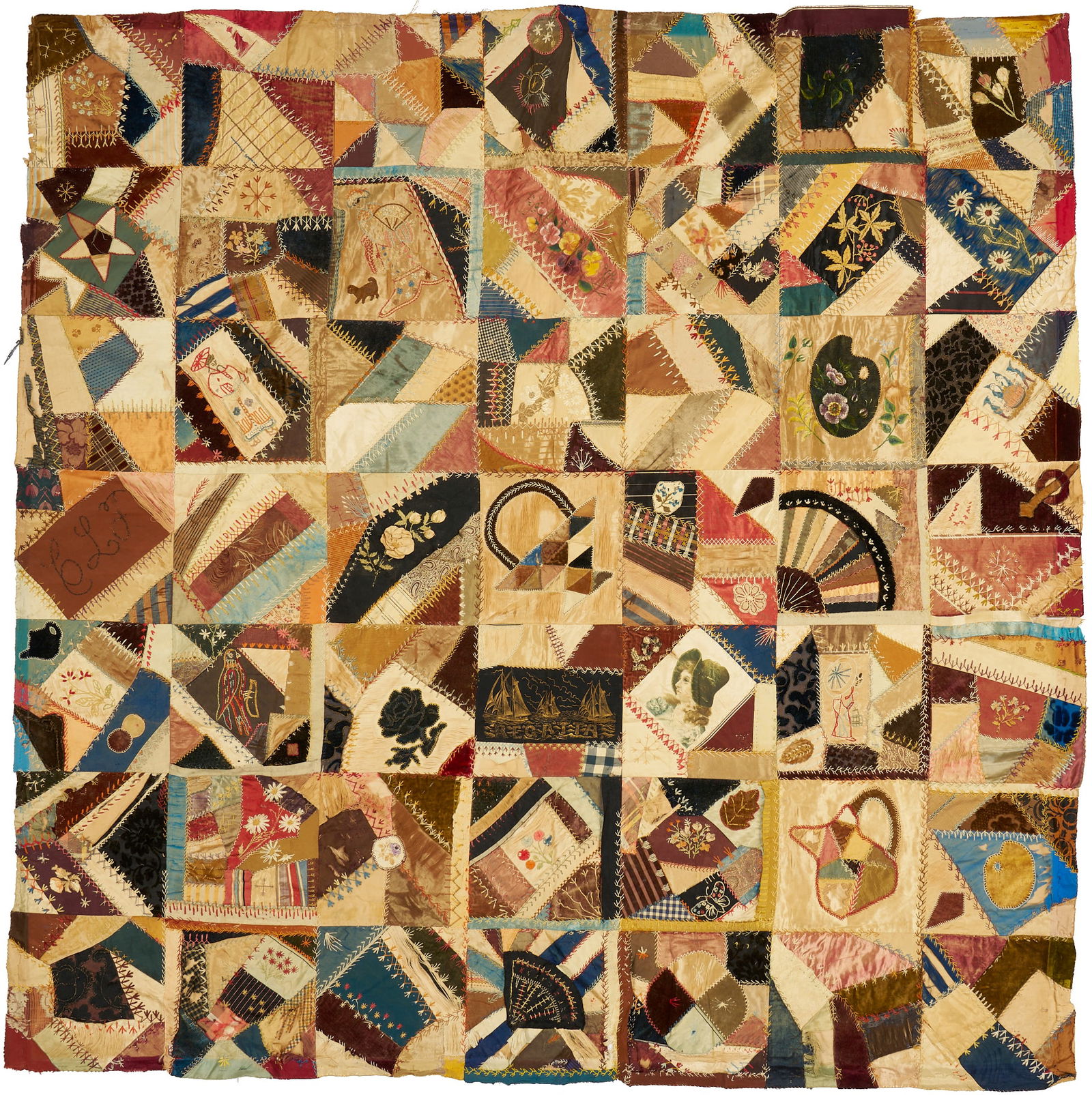 American Crazy Quilt Top, Circa 1890 (1 of 11)