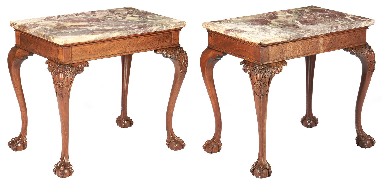 Near Pair Chippendale Style Mahogany and Marble Console Tables (1 of 20)