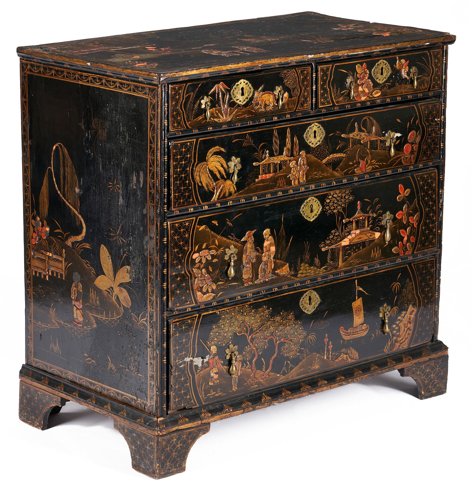 Georgian Chinoiserie Lacquered Chest or Bureau, 18th c. (1 of 20)