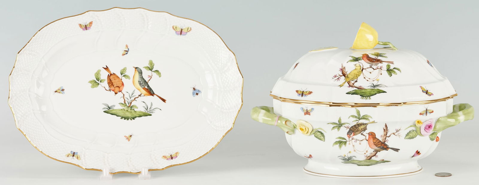 2 Herend Rothschild Bird Porcelain Items, Tureen & Platter (1 of 16)
