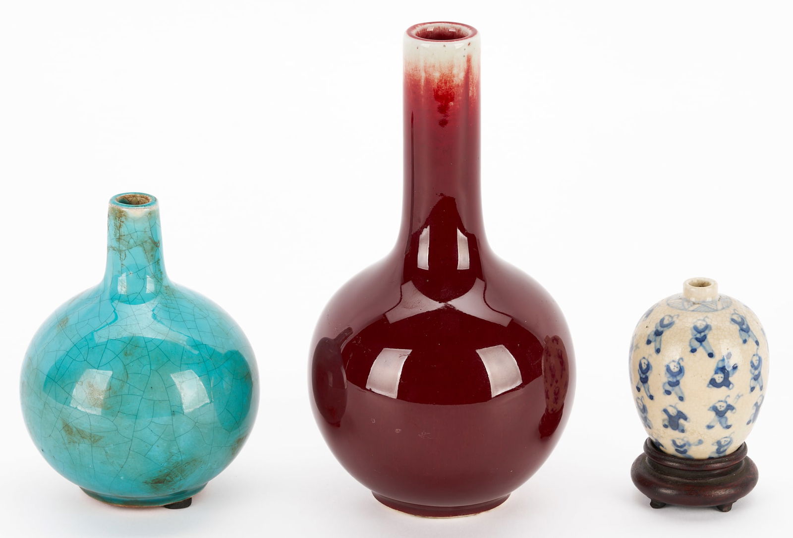 3 Chinese Porcelain Items, 2 Vases & 1 Snuff Bottle (1 of 10)