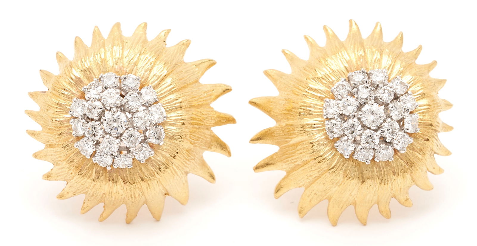 Pair of 14K Gold & Diamond Sunflower Earrings (1 of 5)