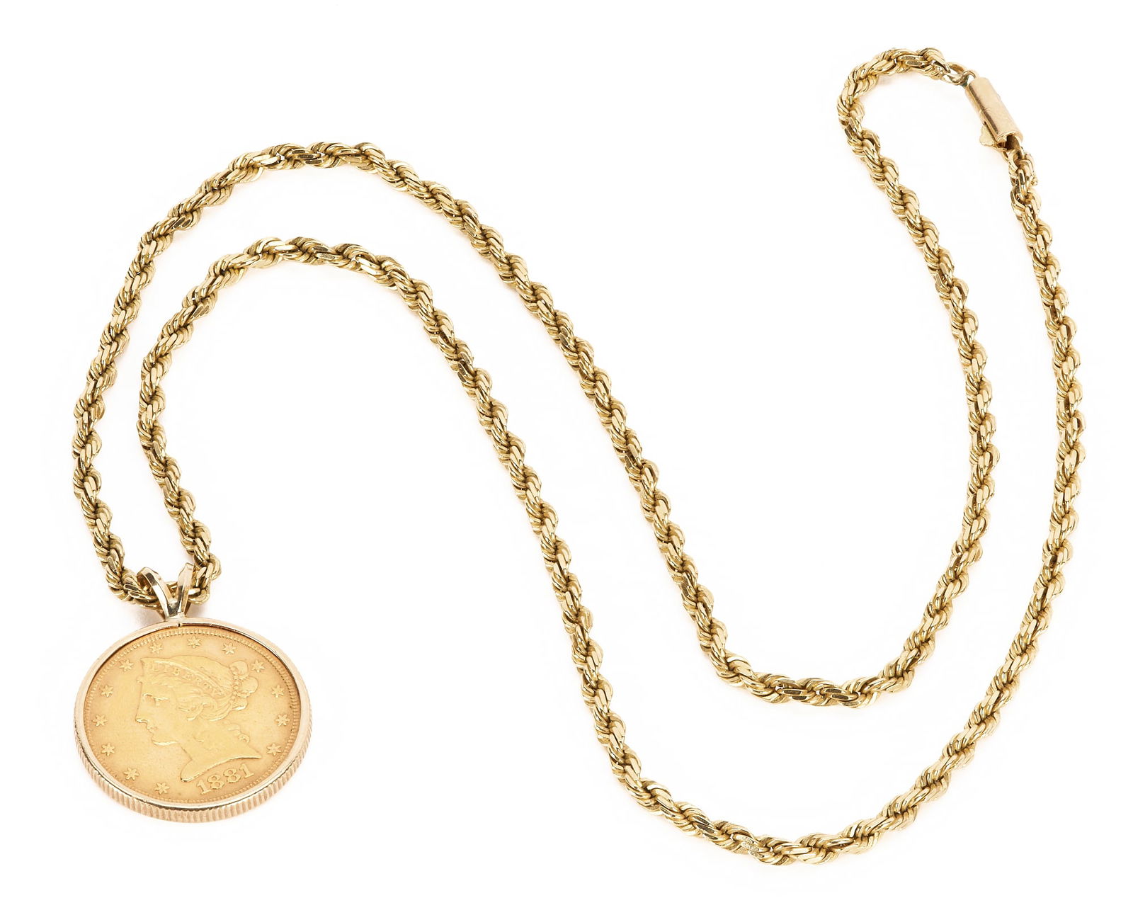 14K Rope Chain Necklace w/ $5 Liberty Gold Coin Pendant (1 of 4)