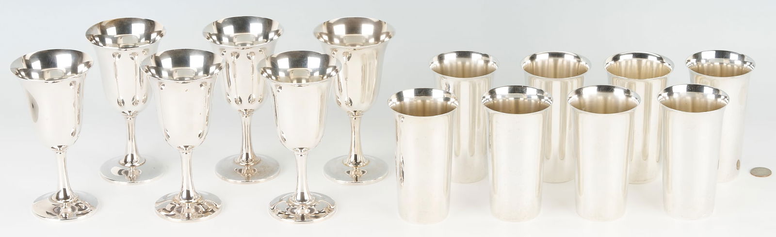 6 Wallace Sterling Goblets & 8 Sterling Tall Tumblers or Cups, 14 items (1 of 14)