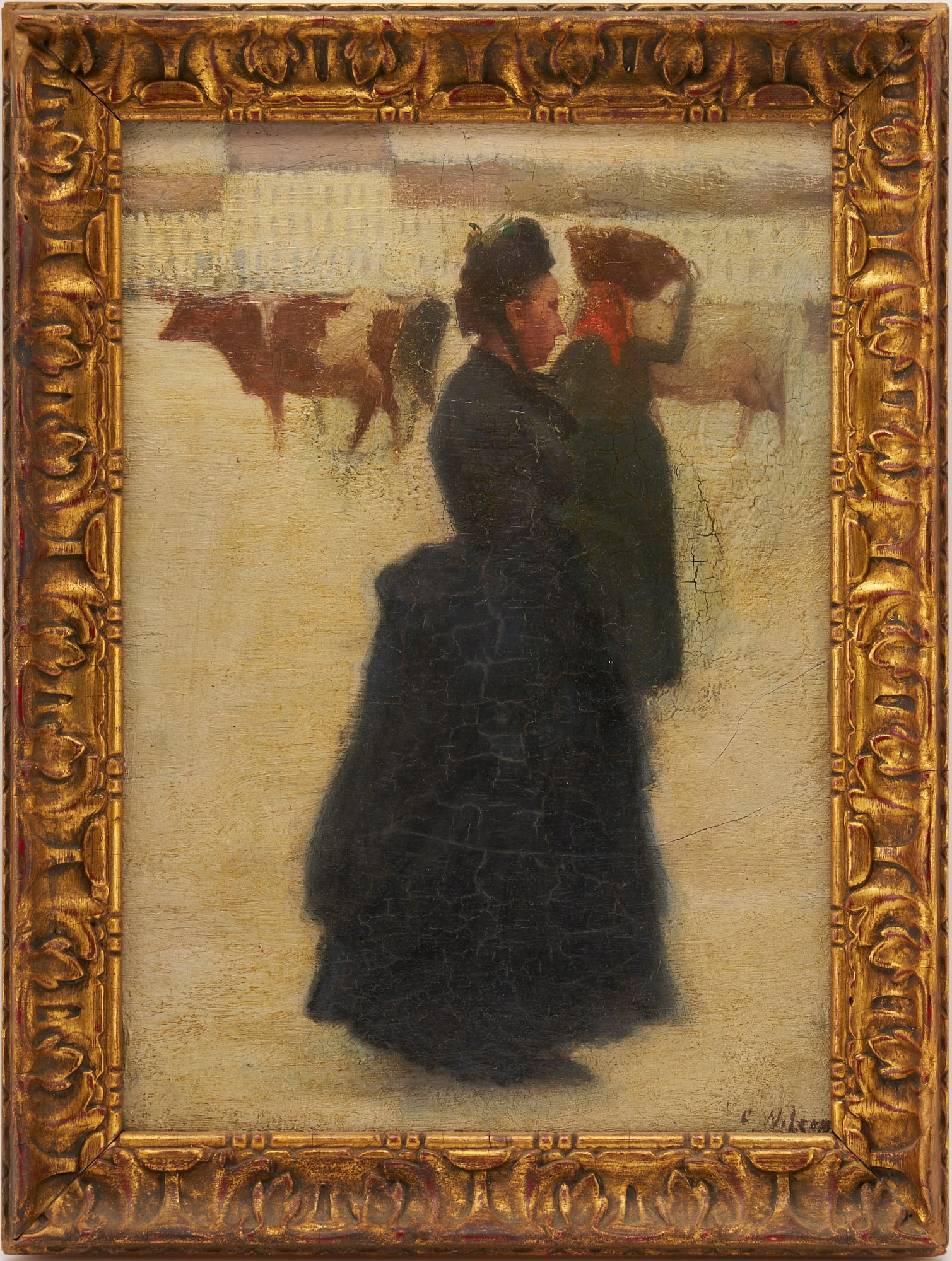 19th C. Oil on Panel, Woman in Black, illegibly signed (1 of 9)