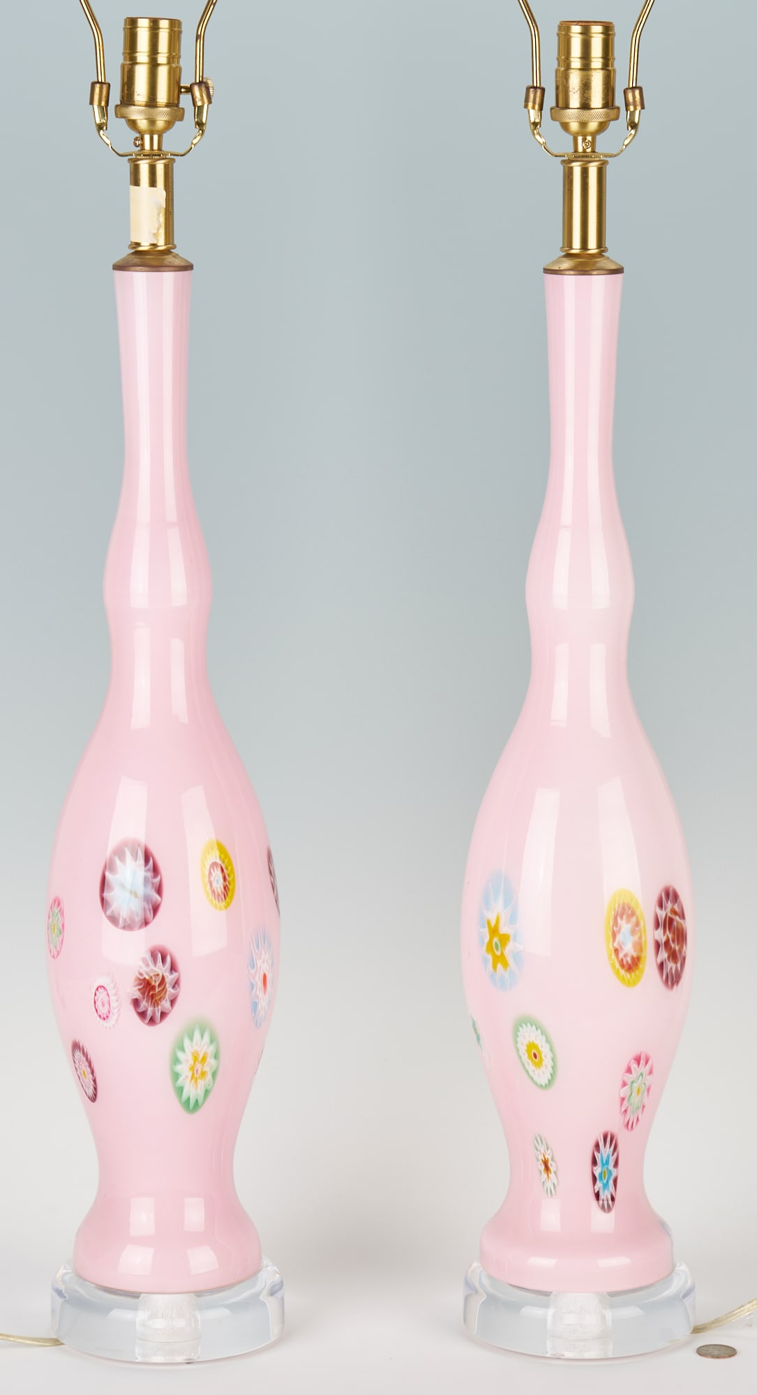 Pair of Mid-Century Pink Millefiori Murano Glass Table Lamps (1 of 9)