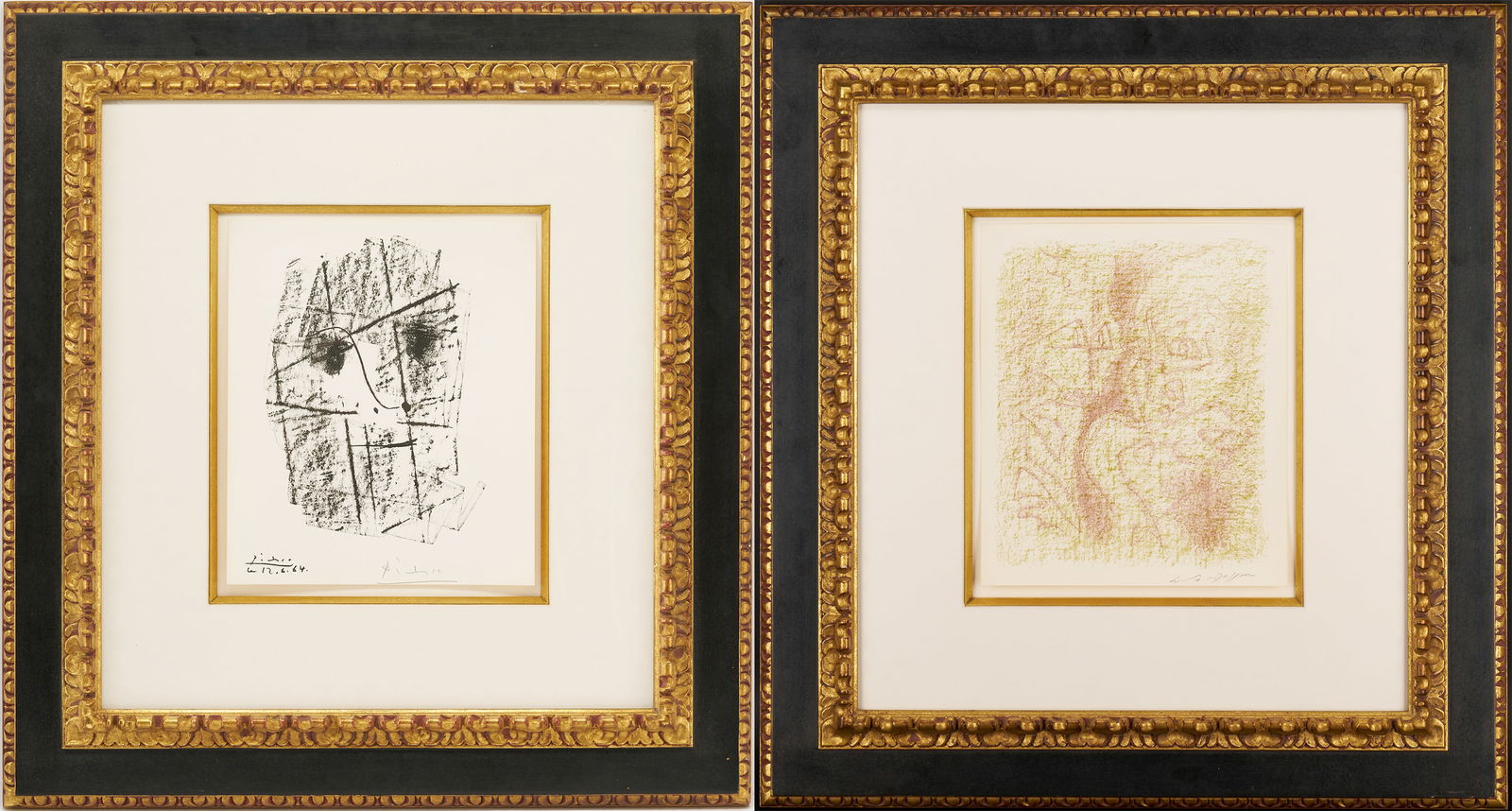 Picasso Signed Lithograph, Le Visage, Daniel-Henry Kahnweiler, 1964, plus Andre Masson Lithograph: 1st item: Pablo Picasso (Spanish, 1881-1973) lithograph entitled Le Visage, 1964, depicting Daniel-Henry Kahnweiler in a style similar to the artist's well-known 1910 Analytic Cubist painting of Kahnw