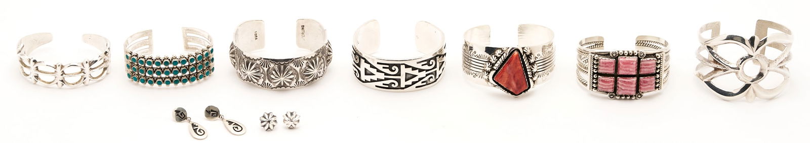 7 Native American Sterling Cuff Bracelets & 2 Prs. Earrings (1 of 18)