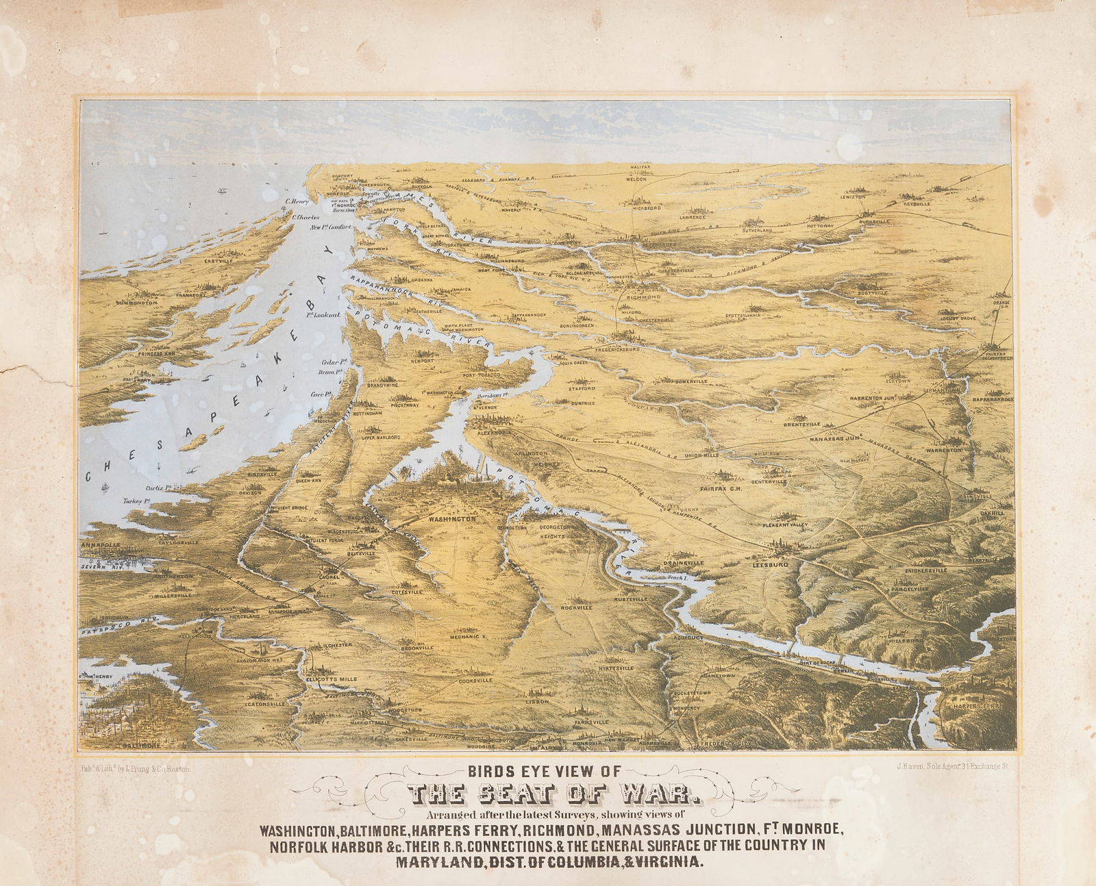 Rare Civil War map: Bird's Eye View Seat of War, Prang, 1862 (1 of 13)