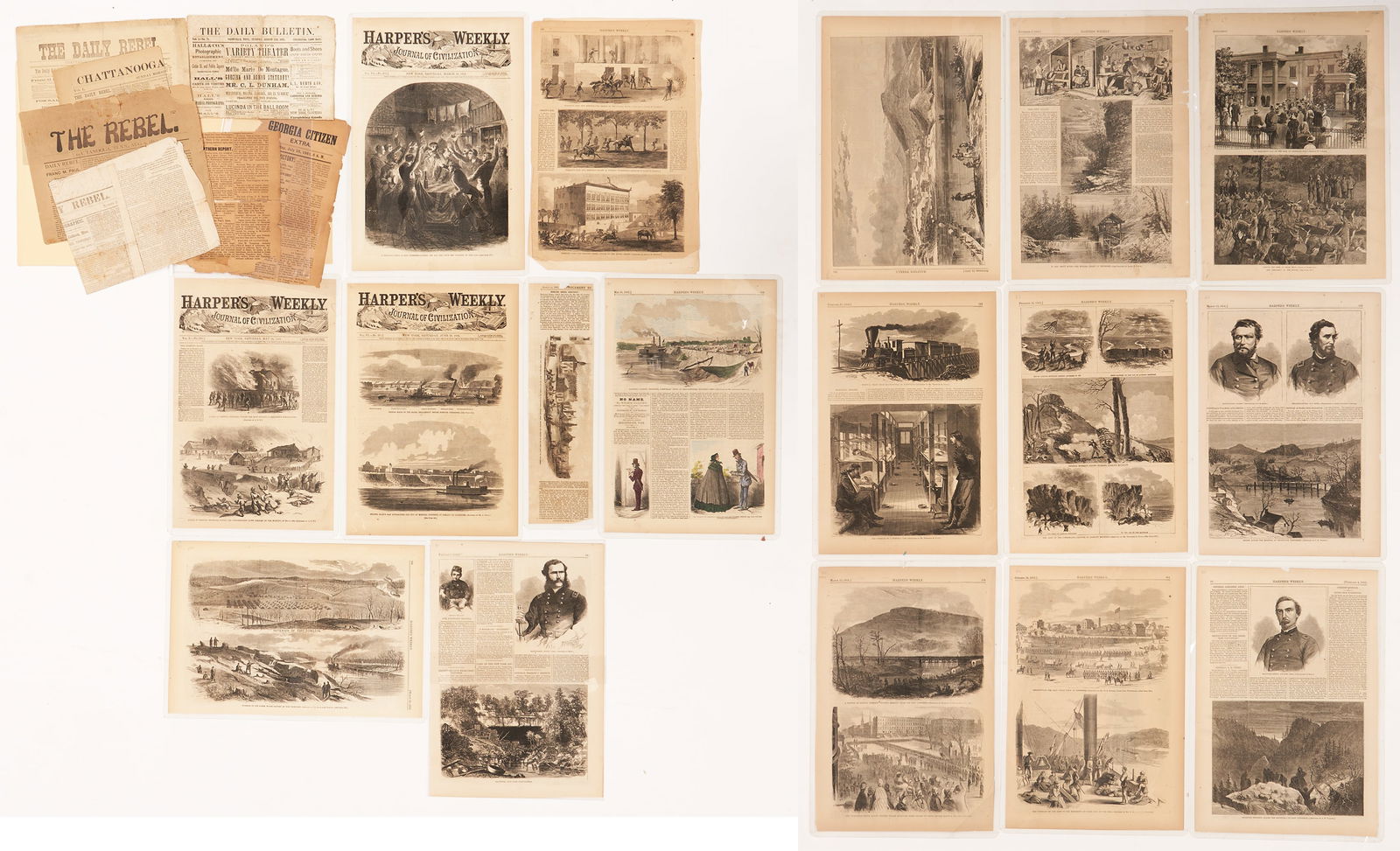 6 Civil War Newspapers incl. Chattanooga Rebel plus Harper's Weekly Southern War Scenes (1 of 20)