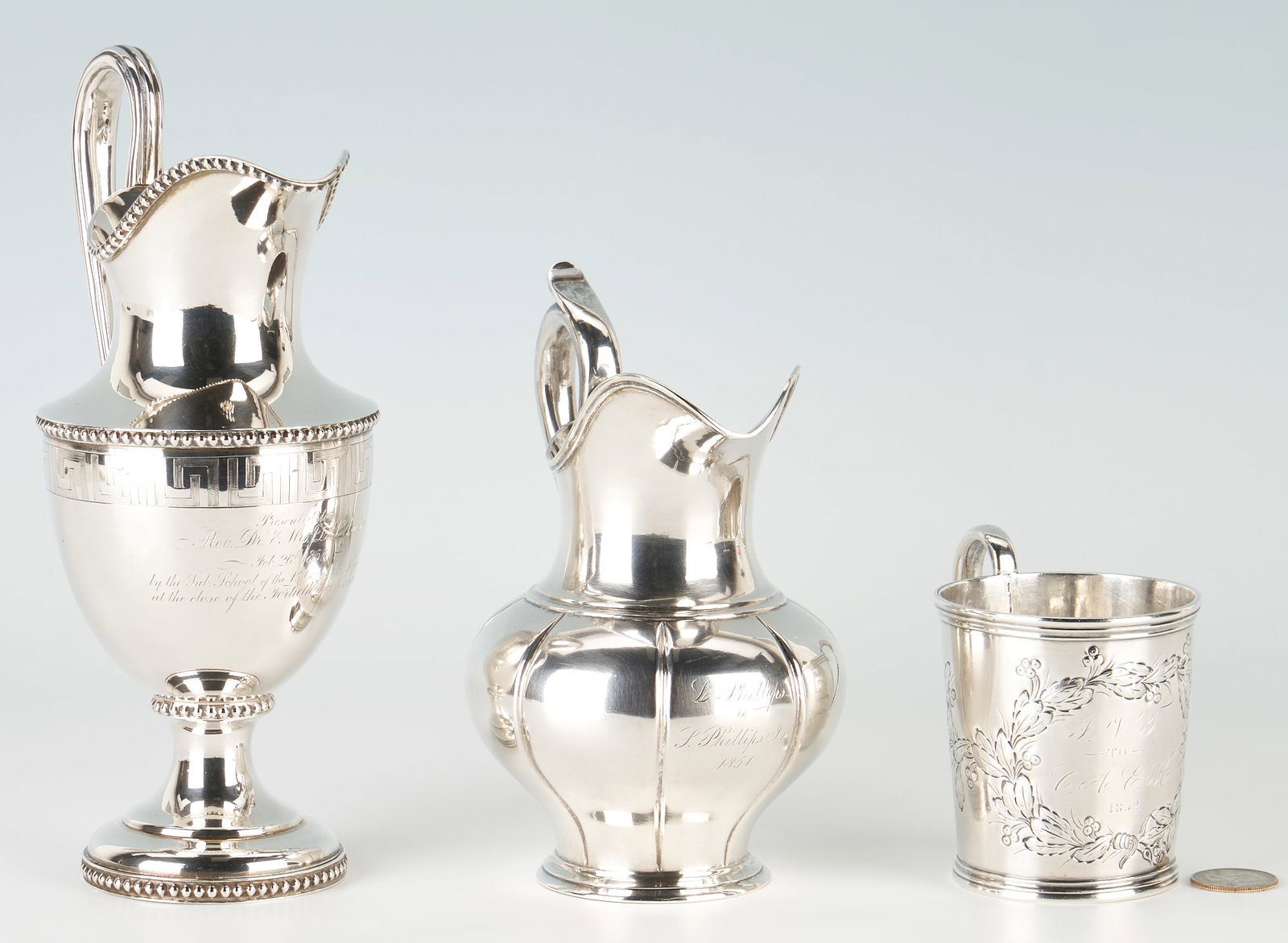 2 Coin Silver Milk / Cream Pitchers plus 1 Mug (1 of 10)