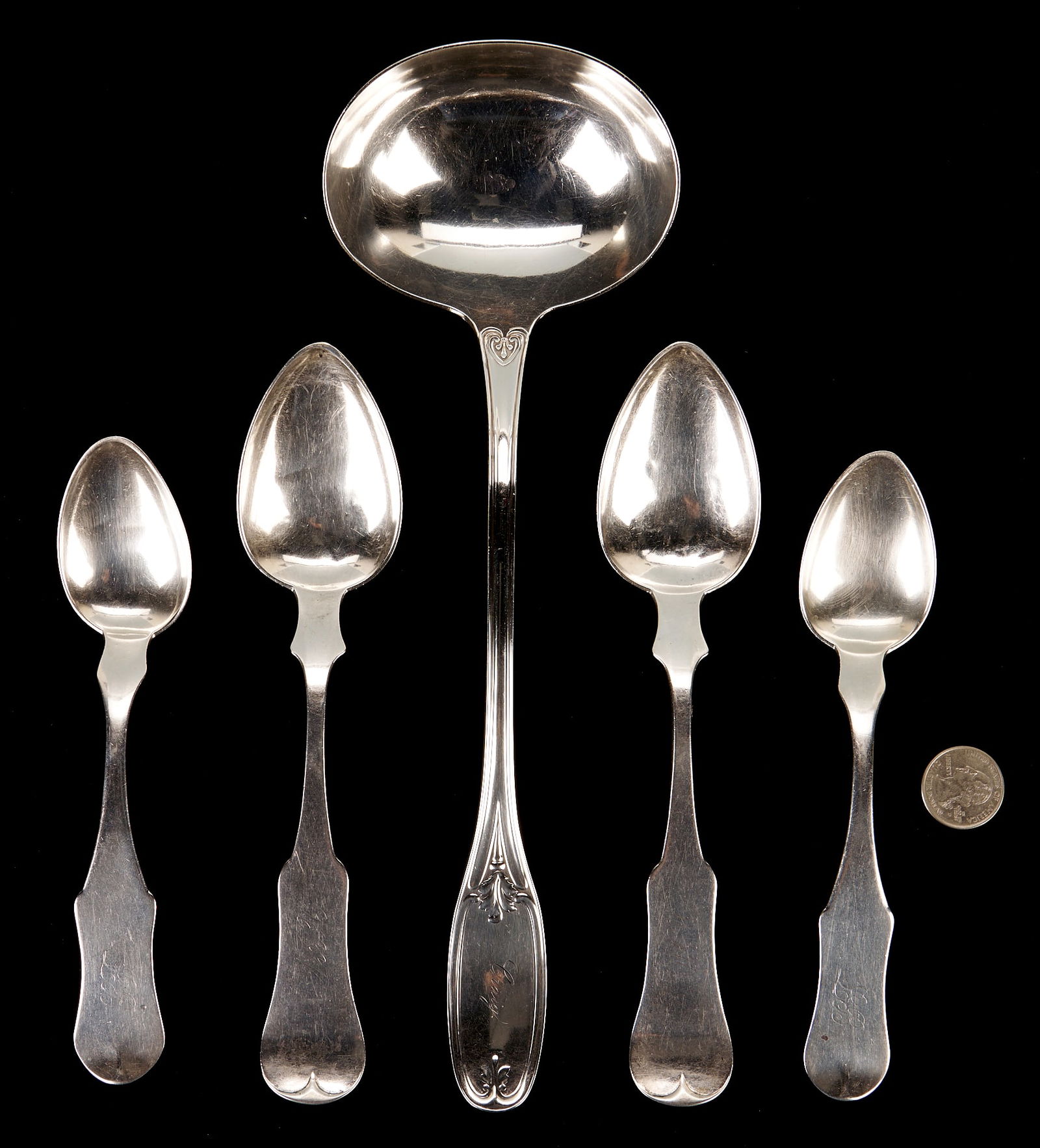 KY Coin Silver Punch Ladle plus 4 spoons - Paris & Springfield (1 of 5)