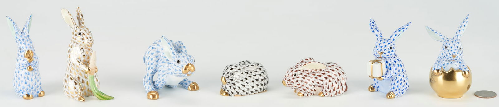 7 Herend Rabbit Porcelain Figurines, incl. with Carrot, & in Egg (1 of 14)