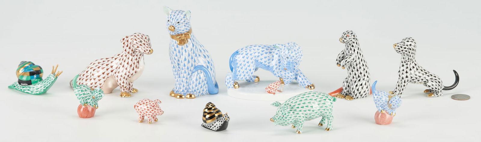 11 Herend Animal Figurines, incl. Snails, Dogs, Cats & Pigs (1 of 15)