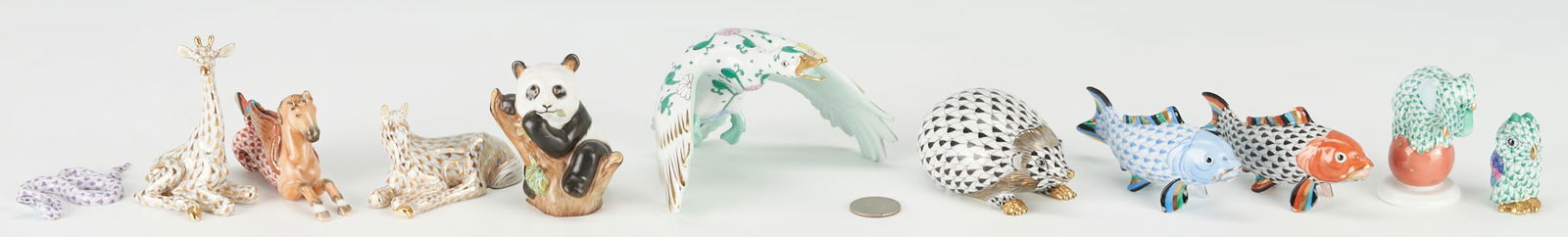 11 Herend Animal Figurines, incl. Panda, Hedgehog & Fish (1 of 14)