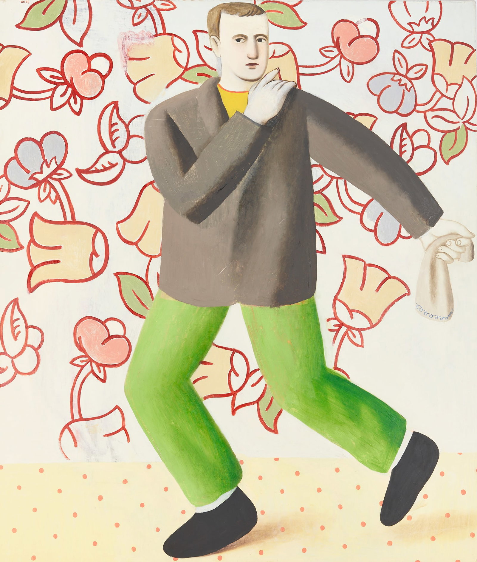 Brian Novatny Oil on Canvas, Man in Green Pants on Yellow Floor (1 of 12)