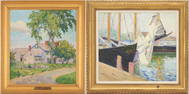 2 Elizabeth Jewell O/C Paintings, Landscape & Harbor